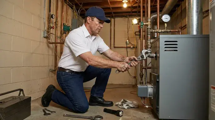 Boiler repair technician at work