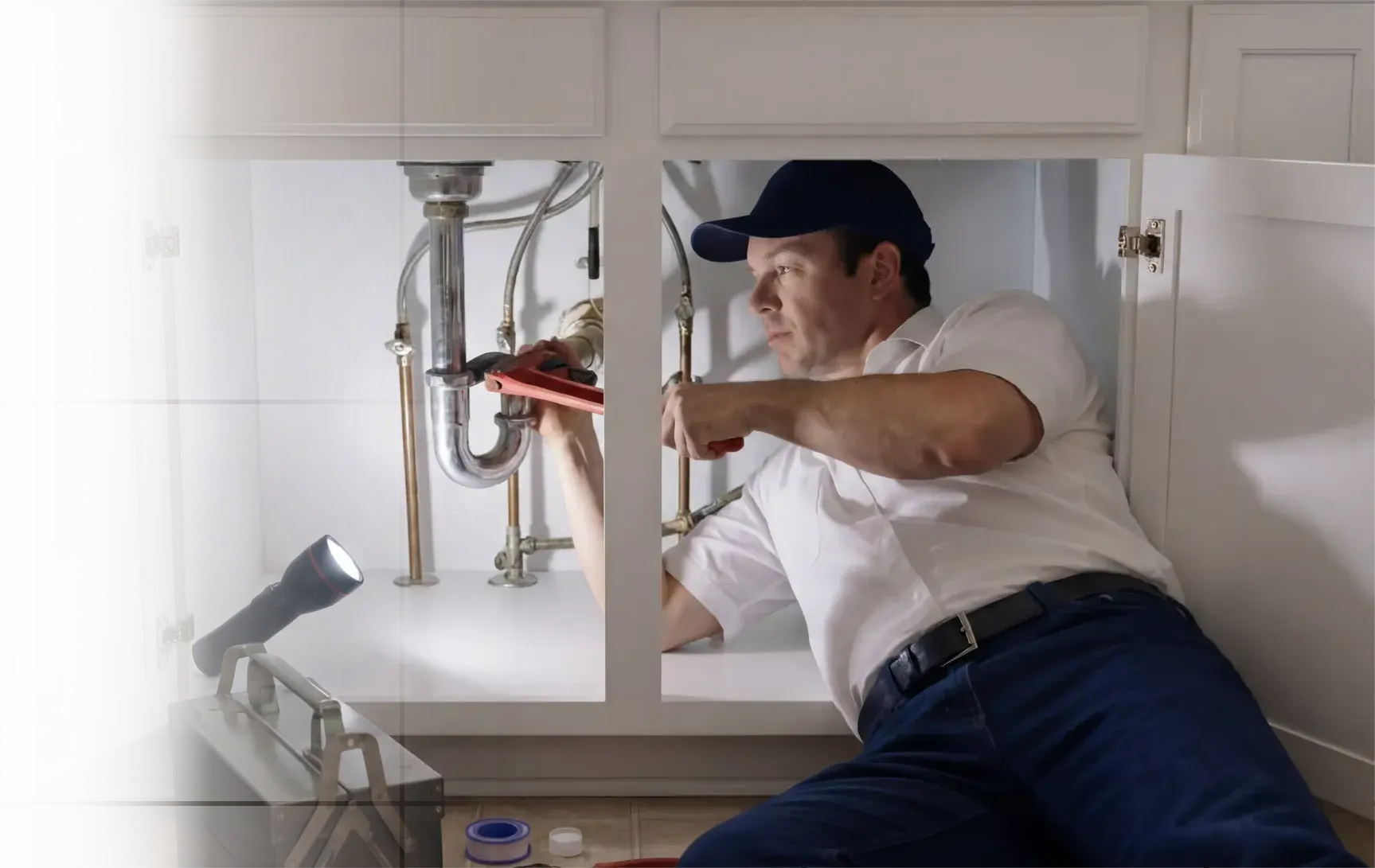 Professional inspecting home for bed bugs