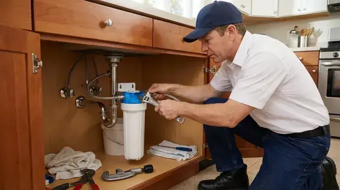 A Technician Repairing A Water Filter At Home